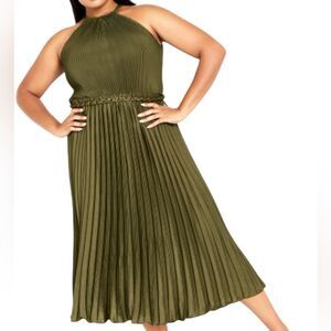 City Chic Pleated Halter Midi Dress 14 with Chain Belt